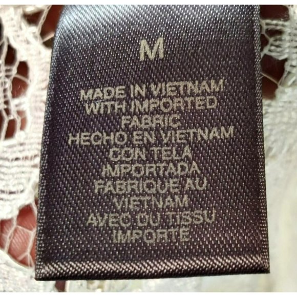 NWT Liz Claiborne Size M White Sheer Lace Button Down Short Sleeve Blouse - Picture 9 of 15